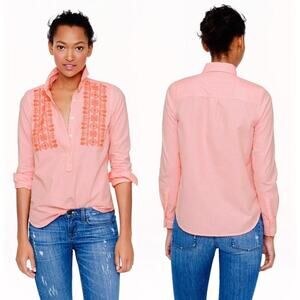 J.Crew Embroidered Long Sleeve Popover Shirt Top Neon Stripe Women's Size 4